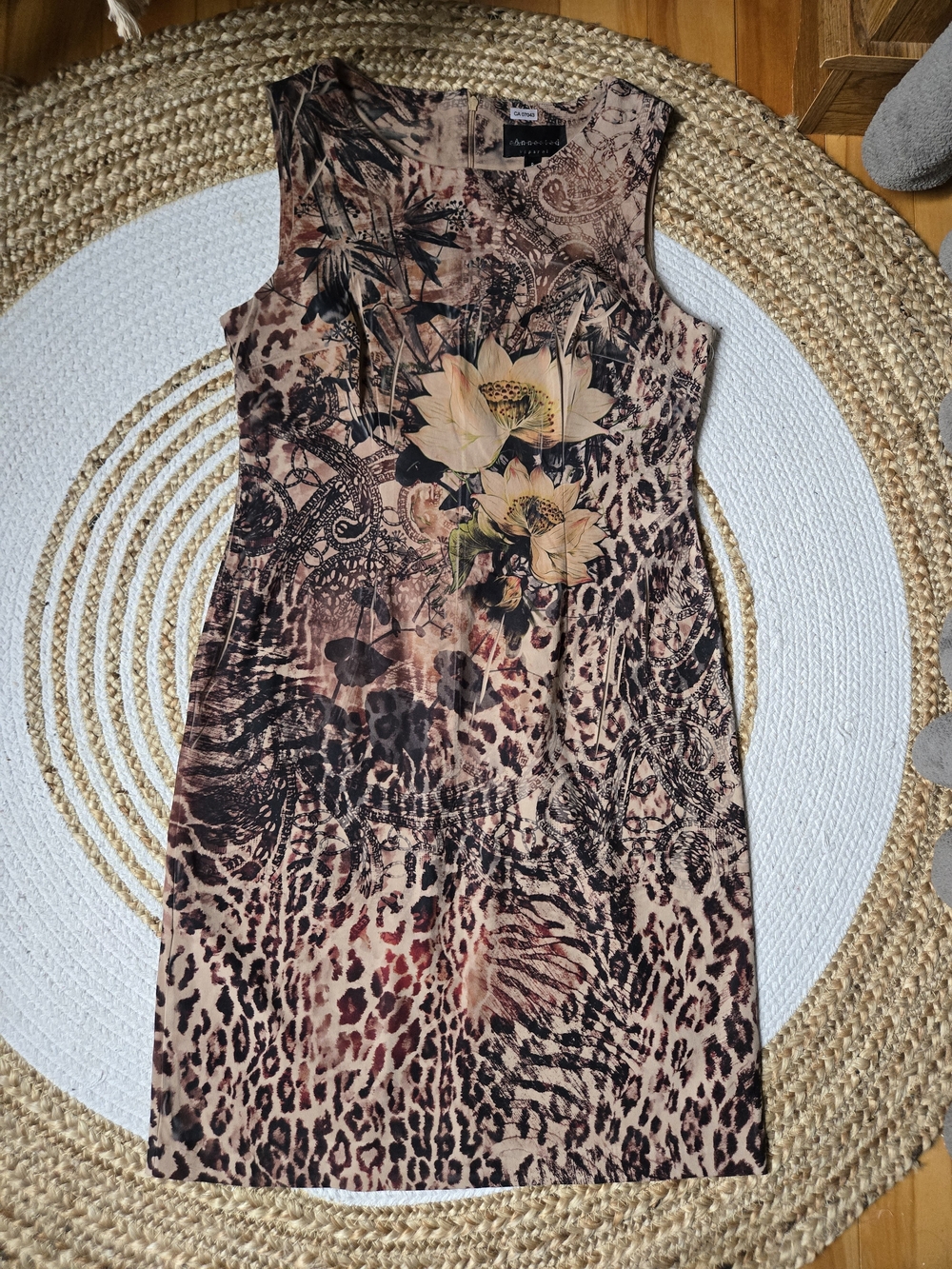 Vintage Y2K Retro Aesthetic Floral-Animal Print Midi Dress Safari Chic